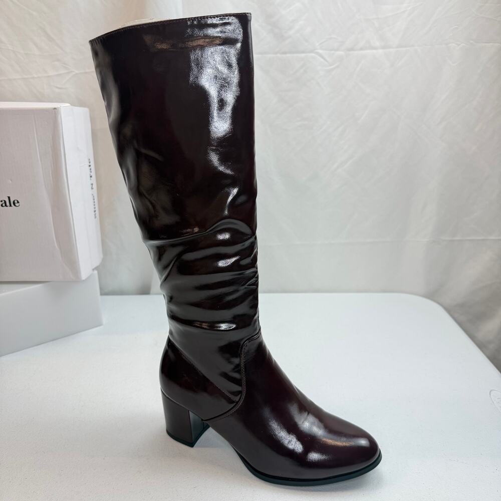 Shoe’N Tale Burgundy PU Knee High Boots Women’s Size 8 – Block Heel Side Zip